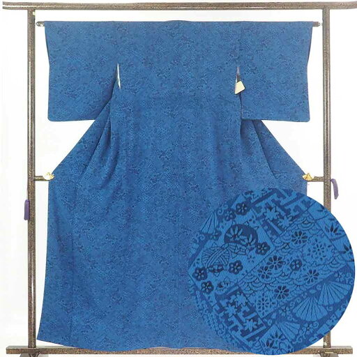 【中古】小紋 リサイクル着物 身丈159cm 裄64cm 前幅26cm 後幅29cm 袖丈49cm 正絹(シルク) レディース 袷仕立 秋冬春用 紺地 裄Mサイズ 美品 リユース 【中古】小紋 リサイクル着物 身丈159cm 裄64cm 前幅26cm 後幅29cm 袖丈49cm 正絹(シルク) レディース 袷仕立 秋冬春用 紺地 裄Mサイズ 美品 リユース