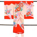 【中古】女児着物 女児用 袷 花柄 秋冬春用 正絹(シルク)ピンク地 やや難 リメイク リユース