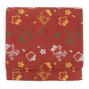 【中古】京袋帯 リサイクル着物 幅31cm 長さ367cm レディース 桜 秋冬春用 ポリエステル 赤地 未使用品 リメイク リユース