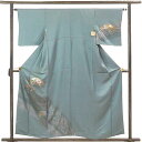 【中古】訪問着 リサイクル着物 身丈157cm 裄丈63cm 前幅23cm 後幅29cm 袖丈45cm 袖幅33cm レディース 袷 扇面 裄Mサイズ 秋冬春用 正絹(シルク)ブルー やや難 リメイク リユース