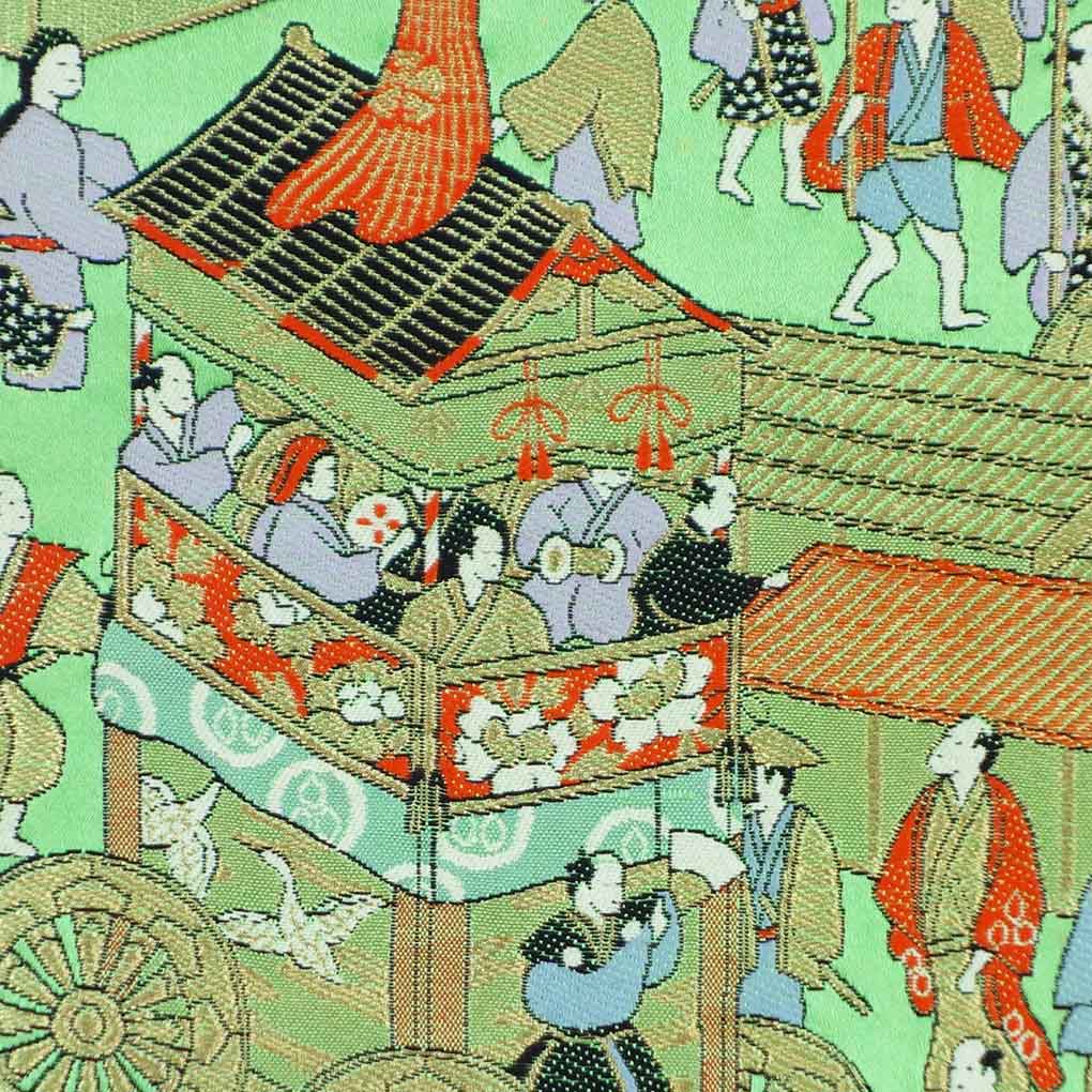 【中古】袋帯 リサイクル帯 幅30cm 長さ408cm レディース 祇園祭 秋冬春用 正絹（シルク）グリーン やや難 リメイク リユース