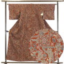 【中古】小紋 リサイクル着物 身丈158cm 裄62.5cm 前幅24cm 後幅30cm 袖丈45cm 正絹(シルク) レディース 袷仕立 秋冬春用 赤地 裄S...