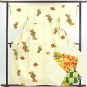 【中古】小紋 リサイクル着物 身丈160cm 裄64cm 前幅24cm 後幅30cm 袖丈49cm 正絹(シルク) レディース 袷仕立 秋冬春用 黄色地 裄Mサ...