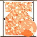 【中古】小紋 リサイクル着物 身丈155cm 裄62cm 前幅22cm 後幅28cm 袖丈47cm 正絹(シルク) レディース 袷仕立 秋冬春用 オレンジ地 裄...