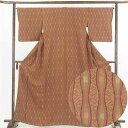 【中古】小紋 リサイクル着物 身丈165cm 裄65cm 前幅26cm 後幅30cm 袖丈48cm 正絹(シルク) レディース 袷仕立 秋冬春用 茶色 裄Mサイ...