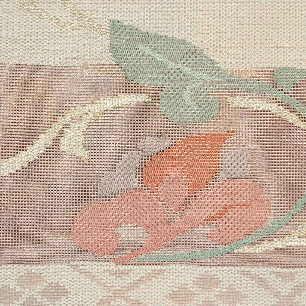 【中古】袋帯 リサイクル着物 幅30cm 長さ430cm 正絹（シルク） レディース 夏用 ピンク地 フリーサイズ 美品 リユース