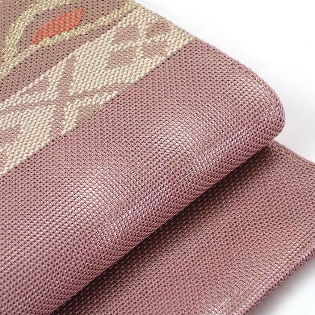 【中古】袋帯 リサイクル着物 幅30cm 長さ430cm 正絹（シルク） レディース 夏用 ピンク地 フリーサイズ 美品 リユース