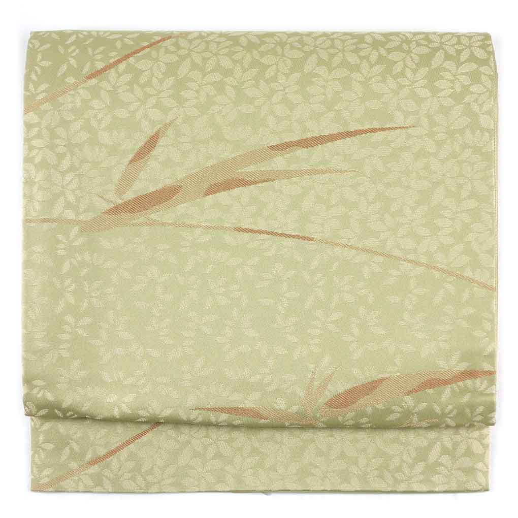 【中古】京袋帯 リサイクル帯 幅30.5cm 長さ385cm レディース 笹 秋冬春用 ポリエステル グリーン 美品 リメイク リユース