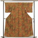 【中古】小紋 リサイクル着物 身丈160cm 裄64cm 前幅24cm 後幅30cm 袖丈48cm 正絹(シルク) レディース 袷仕立 秋冬春用 茶色 裄Mサイ...