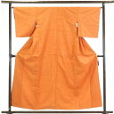 【中古】紬 リサイクル着物 身丈158cm 裄65cm 前幅24cm 後幅30cm 袖丈49cm 正絹(シルク) レディース 袷仕立 秋冬春用 オレンジ地 裄M...