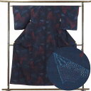 【中古】紬 リサイクル着物 身丈155cm 裄63cm 前幅22.5cm 後幅28cm 袖丈49cm 正絹(シルク) レディース 袷仕立 秋冬春用 紺地 裄Mサ...