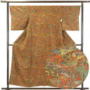 【中古】小紋 リサイクル着物 身丈157cm 裄66cm 前幅25cm 後幅30.5cm 袖丈49cm 正絹(シルク) レディース 袷仕立 秋冬春用 茶色 裄M...
