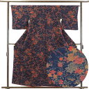 【中古】小紋 リサイクル着物 身丈159cm 裄64cm 前幅23cm 後幅28.5cm 袖丈49cm 正絹(シルク) レディース 袷仕立 秋冬春用 紺地 裄M...