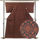 【中古】紬 リサイクル着物 身丈163cm 裄65cm 前幅23cm 後幅28cm 袖丈50cm 正絹(シルク) レディース 袷仕立 秋冬春用 黒地 裄Mサイズ...