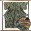 【中古】紬 リサイクル着物 身丈150cm 裄65cm 前幅26cm 後幅30cm 袖丈48cm 正絹(シルク) レディース 袷仕立 秋冬春用 緑地 裄Mサイズ...
