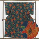 【中古】紬 リサイクル着物 身丈158cm 裄64cm 前幅23cm 後幅29cm 袖丈56cm 正絹(シルク) レディース 袷仕立 秋冬春用 紺地 裄Mサイズ...