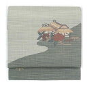 【中古】名古屋帯 リサイクル着物 幅30.5cm 長さ350cm レディース 風景画 秋冬春用 正絹(シルク)緑地 未使用品 リメイク リユース