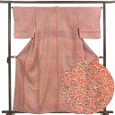 【中古】小紋 リサイクル着物 身丈160cm 裄丈65cm 前幅24cm 後幅31cm 袖丈48cm 袖幅32cm レディース 袷 抽象柄 裄Mサイズ 秋冬春用 正絹(シルク)ピンク やや難 リメイク リユース