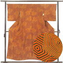 【FashionTheSale10%OFF】【中古】小紋 リサイクル着物 身丈155cm 裄丈66cm 前幅25cm 後幅29cm 袖丈48cm 袖幅33.5cm レディース 袷 亀甲 裄長 裄M-Lサイズ 秋冬春用 正絹(シルク)オレンジ 未使用品 リメイク リユース