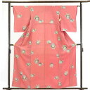 【中古】小紋 リサイクル着物 身丈160cm 裄62cm 前幅21cm 後幅27cm 袖丈52cm 正絹(シルク) レディース 袷仕立 薔薇 秋冬春用 ピンク地...