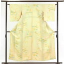 【中古】小紋 リサイクル着物 身丈155cm 裄63cm 前幅22cm 後幅28cm 袖丈48cm 正絹(シルク) レディース 袷仕立 梅 秋冬春用 黄色地 裄Mサイズ リユース
