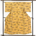【中古】小紋 リサイクル着物 身丈155cm 裄62cm 前幅24cm 後幅28cm 袖丈49cm 正絹(シルク) レディース 袷仕立 秋冬春用 黄色地 裄Sサ...