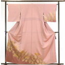 【中古】訪問着 リサイクル着物 身丈162cm 裄64cm 前幅24cm 後幅30cm 袖丈49cm 正絹(シルク) レディース 袷仕立 秋冬春用 ピンク地 裄...