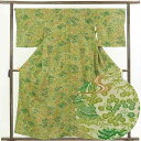 【中古】小紋 リサイクル着物 身丈158cm 裄67cm 前幅25cm 後幅30cm 袖丈47cm 正絹(シルク) レディース 袷仕立 秋冬春用 緑地 裄Lサイ...