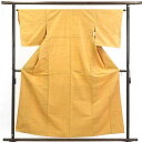 【中古】紬 リサイクル着物 身丈159cm 裄64cm 前幅24cm 後幅28cm 袖丈49cm 正絹(シルク) レディース 袷仕立 格子 秋冬春用 黄色地 裄...
