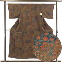 【中古】小紋 リサイクル着物 身丈155cm 裄62cm 前幅23cm 後幅27.5cm 袖丈43cm 正絹(シルク) レディース 袷仕立 秋冬春用 茶色 裄S...