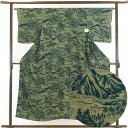 【中古】小紋 リサイクル着物 身丈153cm 裄62.5cm 前幅24cm 後幅29cm 袖丈48cm 正絹(シルク) レディース 袷仕立 秋冬春用 緑地 裄S...