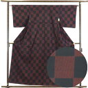 【中古】紬 リサイクル着物 身丈160cm 裄63cm 前幅24cm 後幅30cm 袖丈46cm 正絹(シルク) レディース 袷仕立 市松 秋冬春用 黒地 裄M...