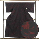 【中古】紬 リサイクル着物 身丈159cm 裄63cm 前幅23cm 後幅28.5cm 袖丈47cm 正絹(シルク) レディース 袷仕立 秋冬春用 黒地 裄Mサイズ リユース