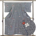 【中古】小紋 リサイクル着物 身丈156cm 裄64cm 前幅23cm 後幅28cm 袖丈48cm 袖幅33.5cm レディース 袷 花柄 裄Mサイズ 秋冬春用 正絹(シルク)黒地 やや難 リメイク リユース