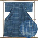 【中古】紬 リサイクル着物 身丈159cm 裄62cm 前幅24cm 後幅29cm 袖丈46.5cm 袖幅32cm レディース 袷 格子 裄Sサイズ 秋冬春用 正絹(シルク)紺地 美品 リメイク リユース(4)