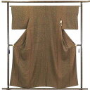【中古】小紋 リサイクル着物 身丈159cm 裄64cm 前幅24cm 後幅30cm 袖丈46cm 正絹(シルク) レディース 袷仕立 縞 秋冬春用 茶色 裄M...