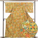 【中古】小紋 リサイクル着物 身丈161cm 裄62cm 前幅22.5cm 後幅30cm 袖丈49cm 正絹(シルク) レディース 袷仕立 秋冬春用 緑地 裄S...