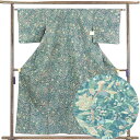 【中古】紬 リサイクル着物 身丈157cm 裄62cm 前幅24cm 後幅30cm 袖丈45cm 正絹(シルク) レディース 袷仕立 秋冬春用 緑地 裄Sサイズ...