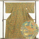 【中古】小紋 リサイクル着物 身丈160cm 裄64cm 前幅24cm 後幅30cm 袖丈48cm 正絹(シルク) レディース 袷仕立 秋冬春用 緑地 裄Mサイ...