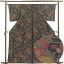 【中古】紬 リサイクル着物 身丈162cm 裄63cm 前幅23cm 後幅29cm 袖丈49cm 正絹(シルク) レディース 袷仕立 秋冬春用 黒地 裄Mサイズ...