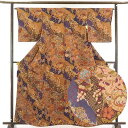 【中古】小紋 リサイクル着物 身丈164cm 裄64cm 前幅23cm 後幅30cm 袖丈49cm 正絹(シルク) レディース 袷仕立 秋冬春用 茶色 裄Mサイ...