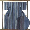 【中古】紬 リサイクル着物 身丈160cm 裄65cm 前幅24.5cm 後幅30cm 袖丈49cm 正絹(シルク) レディース 袷仕立 縞 秋冬春用 紺地 裄...