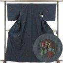 【中古】紬 リサイクル着物 身丈164cm 裄66cm 前幅24.5cm 後幅30cm 袖丈49cm 正絹(シルク) レディース 袷仕立 秋冬春用 紺地 裄Mサ...