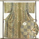 【中古】小紋 リサイクル着物 身丈159cm 裄67cm 前幅24cm 後幅30cm 袖丈48cm 正絹(シルク) レディース 袷仕立 縞 秋冬春用 グレー地 ...