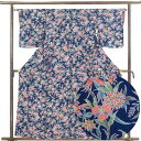 【中古】小紋 リサイクル着物 身丈160cm 裄64cm 前幅22cm 後幅30cm 袖丈47cm 正絹(シルク) レディース 袷仕立 秋冬春用 紺地 裄Mサイ...