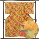 【中古】小紋 リサイクル着物 身丈154cm 裄63cm 前幅22.5cm 後幅28cm 袖丈52cm 袖幅32cm レディース 袷 紅葉 裄Mサイズ 秋冬春用...