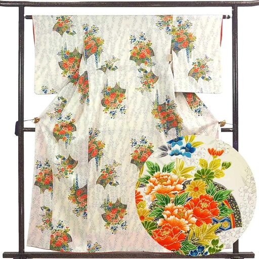 【中古】小紋 リサイクル着物 身丈158cm 裄丈63cm 前幅25cm 後幅29cm 袖丈52cm 袖幅33cm レディース 袷 花柄 裄Mサイズ 秋冬春用 正絹(シルク)ホワイト 美品 リメイク リユース 【中古】小紋 リサイクル着物 身丈158cm 裄丈63cm 前幅25cm 後幅29cm 袖丈52cm 袖幅33cm レディース 袷 花柄 裄Mサイズ 秋冬春用 正絹(シルク)ホワイト 美品 リメイク リユース