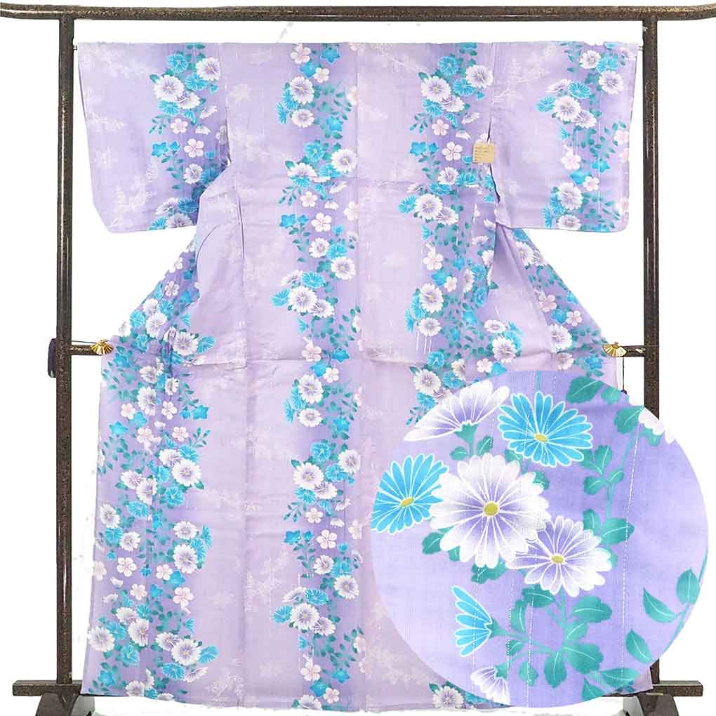 【中古】浴衣 リサイクル着物 身丈165cm 裄67cm 前幅25cm 後幅30cm 袖丈49cm 袖幅33cm レディース 花柄 裄長 裄Lサイズ 夏用 木綿...