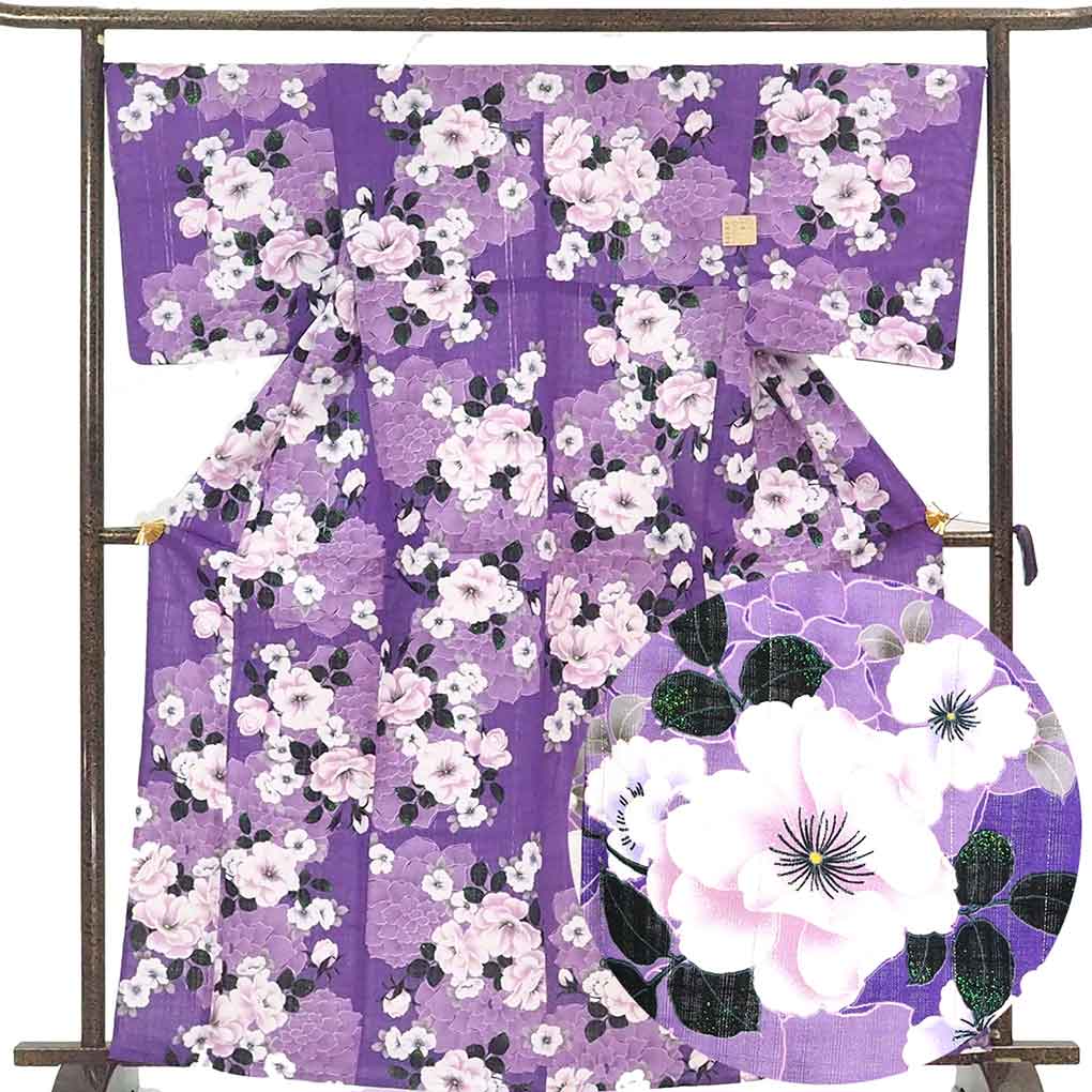 【中古】浴衣 リサイクル着物 身丈165cm 裄68cm 前幅25cm 後幅30cm 袖丈49cm 袖幅34cm レディース 花柄 裄長 裄Lサイズ 夏用 木綿...