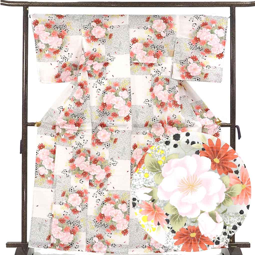 【中古】浴衣 リサイクル着物 身丈166cm 裄67.5cm 前幅24cm 後幅30cm 袖丈50cm 袖幅34cm レディース 花柄 裄長 裄Lサイズ 夏用 ...